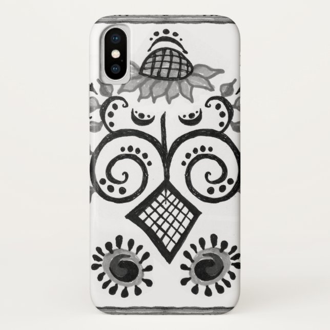 Schwarz-Weiß-Sonnenblumenmuster Case-Mate iPhone Hülle (Rückseite)