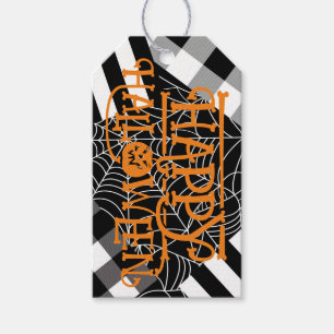 Schwarz-Weiß-Spiderweb-Patchwork-Halloween-Party Geschenkanhänger