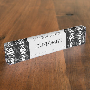 Schwarz-Weiß-Spiegelbild-Musik 2 Namensplakette