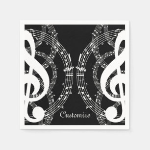 Schwarz-Weiß-Spiegelbild-Musik Napkins Serviette