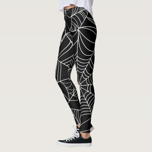 Schwarz-Weiß-Spinnennetz Halloween Leggings (Links)