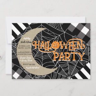 Schwarz-Weiß-Spinnennetz-Patchwork-Halloween-Party Einladung