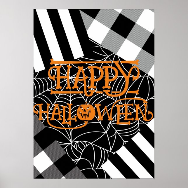 Schwarz-Weiß-Spinnennetz-Patchwork Halloween Poster (Vorne)