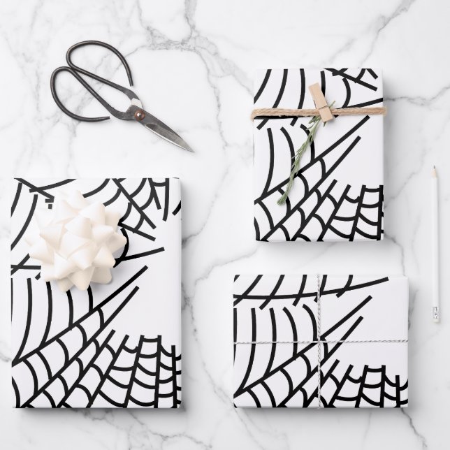 Schwarz-Weiß-Spinnwebseiten Geschenkpapier Set (Vorderseite)
