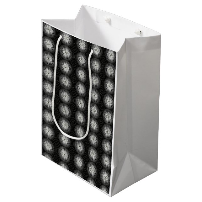 Schwarz-Weiß-Spirale Mittlere Geschenktüte (Vorderseite Schrägansicht)