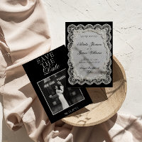 Schwarz-Weiß-Spitze-Altes-Geld-Foto-Hochzeit