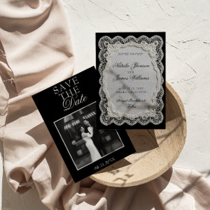 Schwarz-Weiß-Spitze-Altes-Geld-Foto-Hochzeit Save The Date