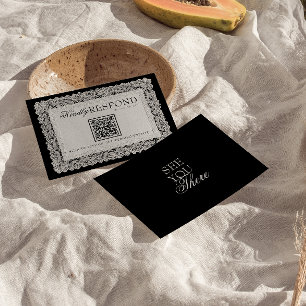 Schwarz-Weiß-Spitze-Altes-Geld-QR-Code-Hochzeit RSVP Karte