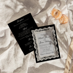 Schwarz-Weiß-Spitze Old Money All-in-One-Hochzeit Einladung