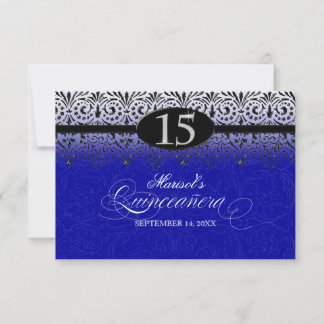Schwarz-Weiß-Spitzen Silver 15. Quinceanera Einladung