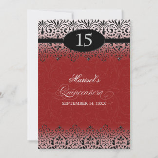 Schwarz-Weiß-Spitzen Silver 15. Quinceanera Einladung