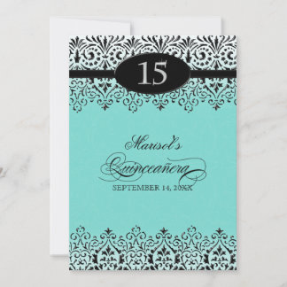 Schwarz-Weiß-Spitzen Silver 15. Quinceanera Einladung