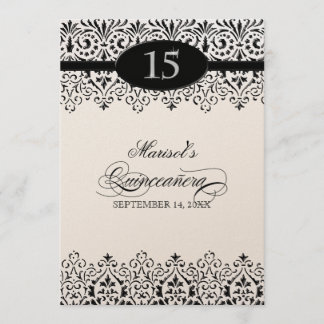 Schwarz-Weiß-Spitzen Silver 15. Quinceanera Einladung