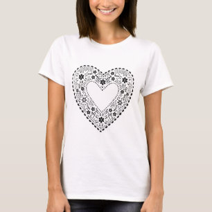 Schwarz-Weiß-Spitzenherz T-Shirt