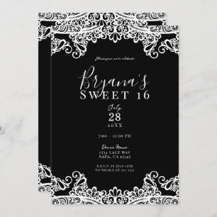 Schwarz & Weiß Spitzenklasse Elegant Sweet 16 Part Einladung