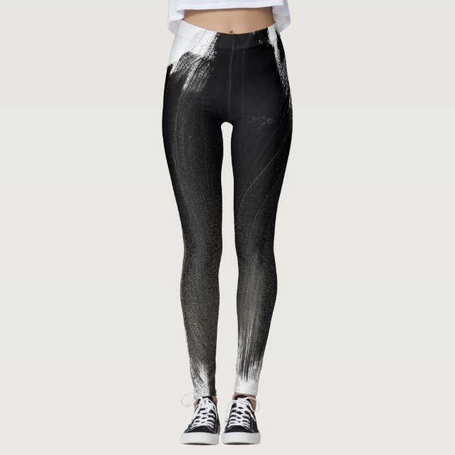 Schwarz-Weiß-Splash Abstrakten Leggings (Vorderseite)