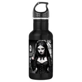 Schwarz-Weiß-Spooky-Girl Edelstahlflasche