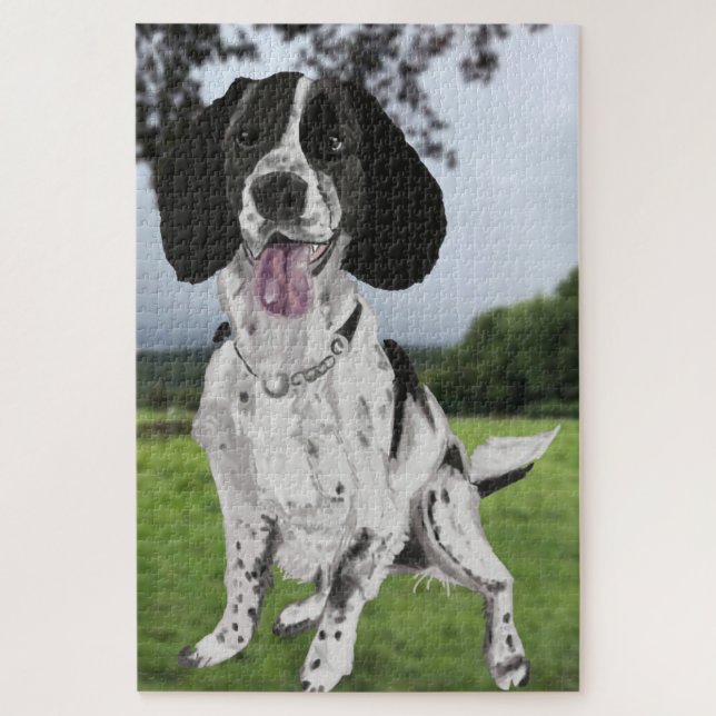 Schwarz-Weiß-Springer Spaniel Puzzle (Vertikal)