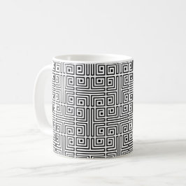 Schwarz-weiß Square Labyrinth Op Art Griechisches  Kaffeetasse