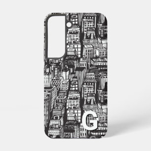 Schwarz-Weiß-Stadt, Wolkenkratzer, Monogramm Samsung Galaxy Hülle