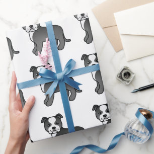 Schwarz-Weiß-Staffie Süßes Cartoon-Hund-Muster Geschenkpapier