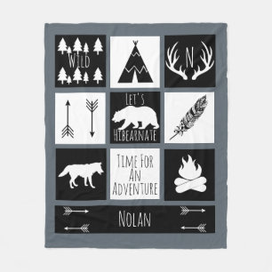 Schwarz-Weiß-Stamm Wild-Woodlands Grau Fleecedecke