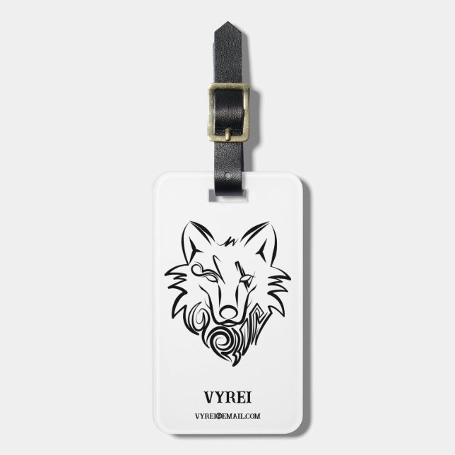 Schwarz-Weiß-Stammes-Wolf Gepäckanhänger (Vorderseite vertikal)