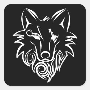 Schwarz-Weiß-Stammes-Wolf Quadratischer Aufkleber