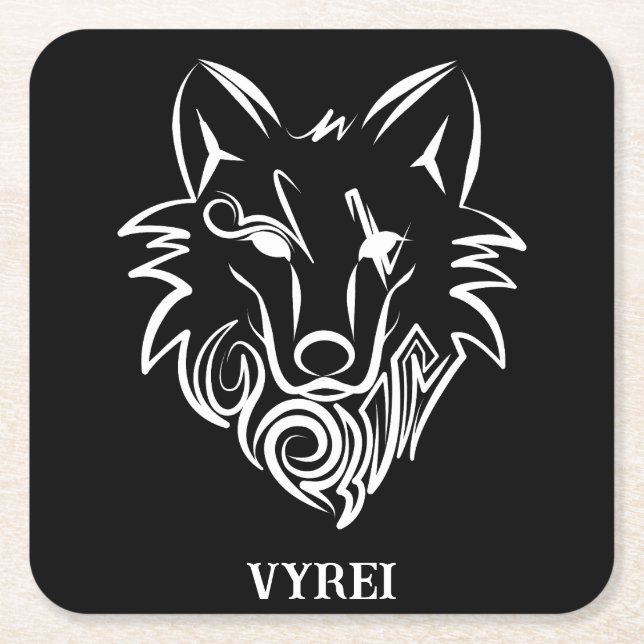 Schwarz-Weiß-Stammes-Wolf Rechteckiger Pappuntersetzer (Vorderseite)