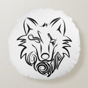 Schwarz-Weiß-Stammes-Wolf Rundes Kissen