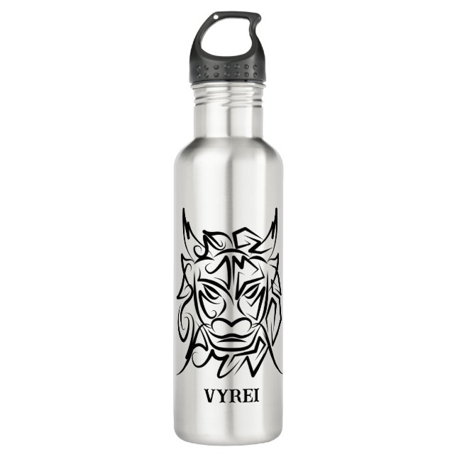Schwarz-Weiß-Stammesdrache Edelstahlflasche (Vorderseite)