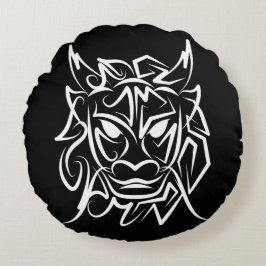 Schwarz-Weiß-Stammesdrache Rundes Kissen