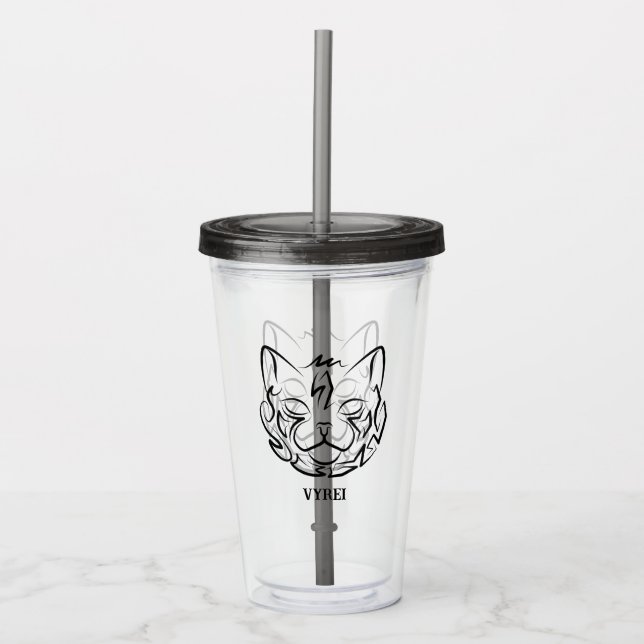Schwarz-Weiß-Stammkatze Acryltrinkbecher (Vorderseite)