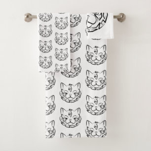 Schwarz-Weiß-Stammkatze Badhandtuch Set