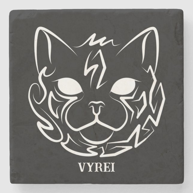 Schwarz-Weiß-Stammkatze Steinuntersetzer (Vorderseite)