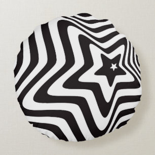 Schwarz-Weiß-Star-Illusion Rundkissen - Optisch Rundes Kissen