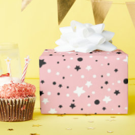Schwarz-Weiß-Stars auf Rosa Geschenkpapier