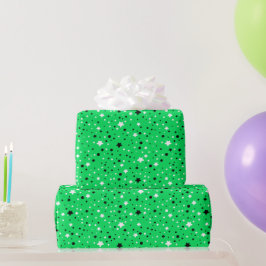 Schwarz-Weiß-Sterne auf Neongrün Geschenkpapier