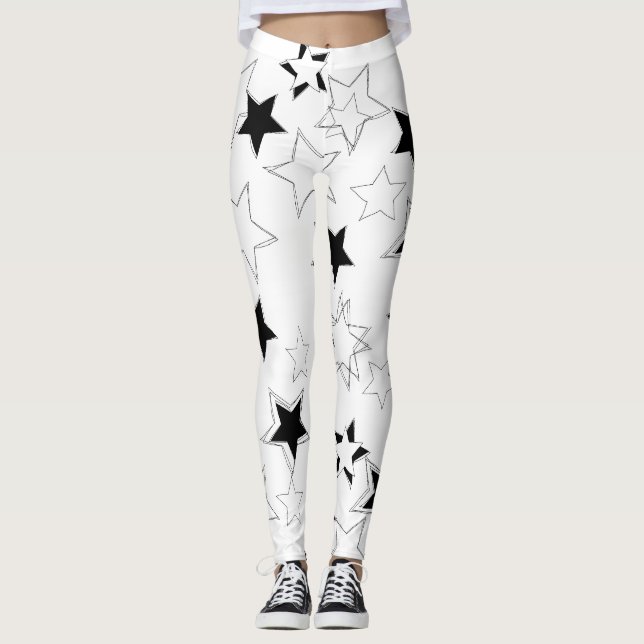 Schwarz & Weiß Sterne Leggings (Vorderseite)