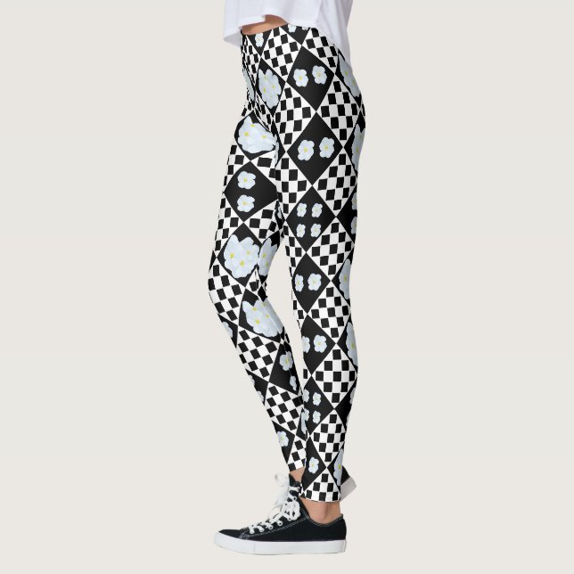 Schwarz-Weiß-Stiefmütterchen-Design, Leggings (Links)