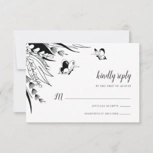 Schwarz Weiß Stift Tinte Schmetterling Botanisch RSVP Karte