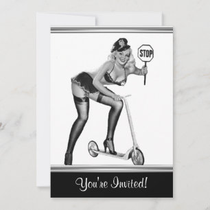 Schwarz-Weiß-Stil Pin-Up Mädchen 1 Einladung