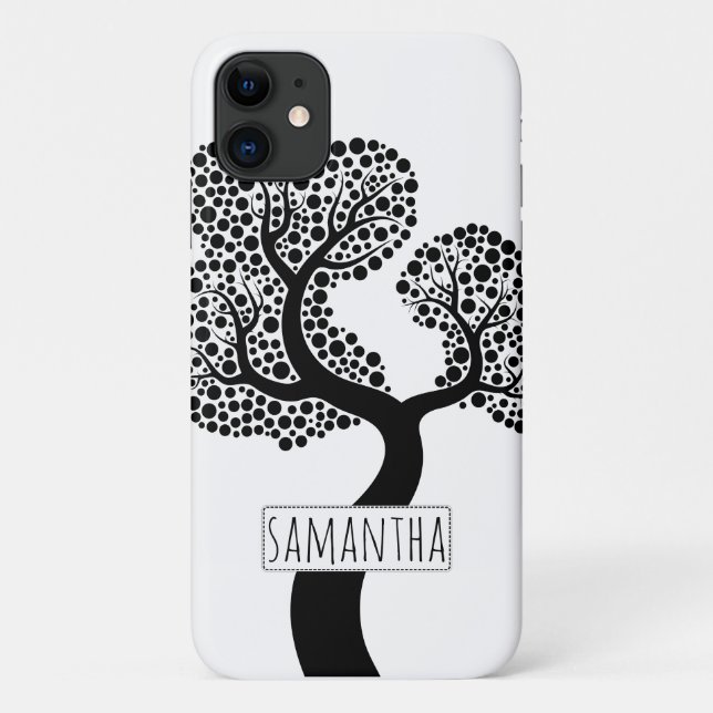 Schwarz-Weiß-Stilbaum und Name Case-Mate iPhone Hülle (Rückseite)