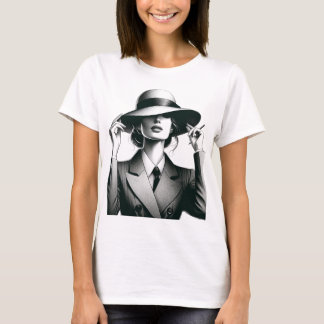Schwarz-Weiß Stilfrauen Potrait T - Shirt