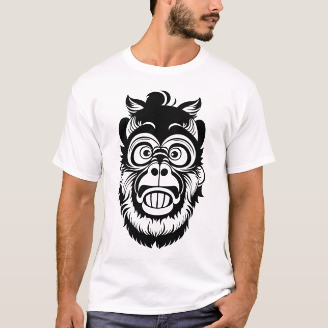 Schwarz-Weiß-Stilftiger Affen T-Shirt (Vorderseite)