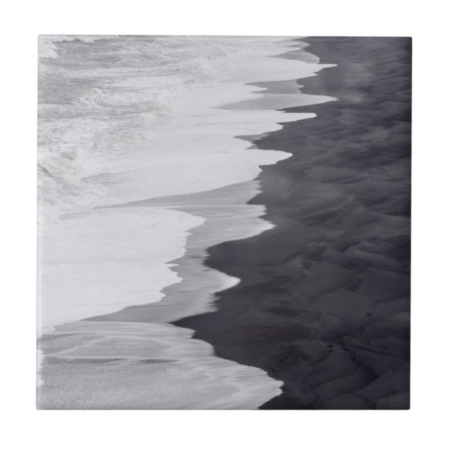 Schwarz-Weiß-Strand landschaftlich Fliese (Vorderseite)