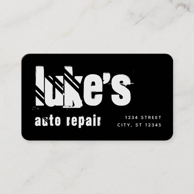 Schwarz-weiß Street Auto Repair Business Card Visitenkarte (Vorderseite)