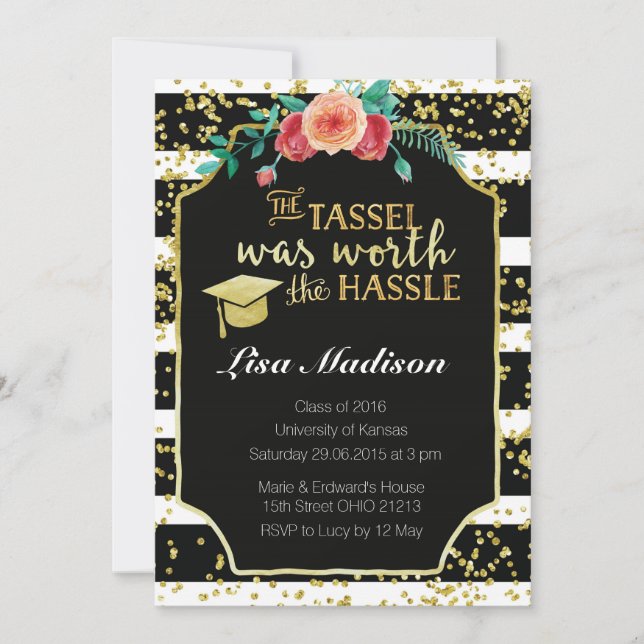 Schwarz-Weiß-Streifen Abschluss Einladung (Vorderseite)