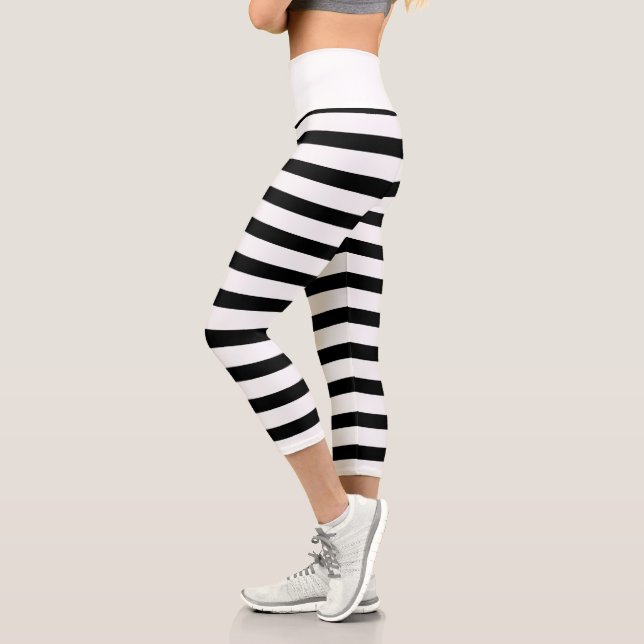 Schwarz-Weiß-Streifen Capri Leggings (Links)