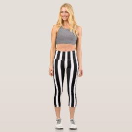 Schwarz-Weiß-Streifen Capri Leggings
